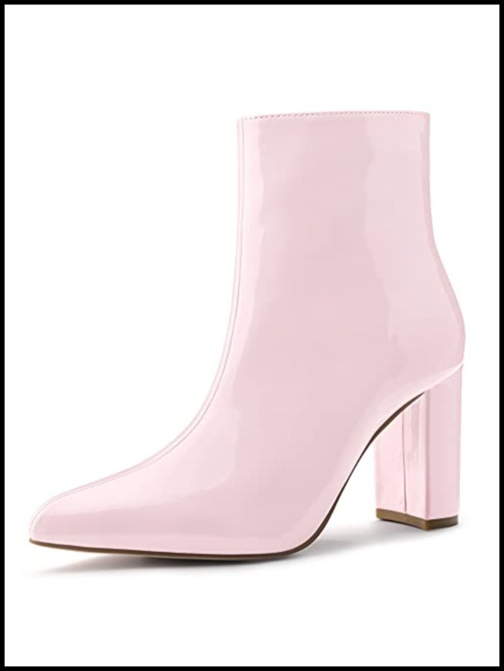 Allegra K Women's Patent Leather Ankle Boots, Pointed Toe Block Heel